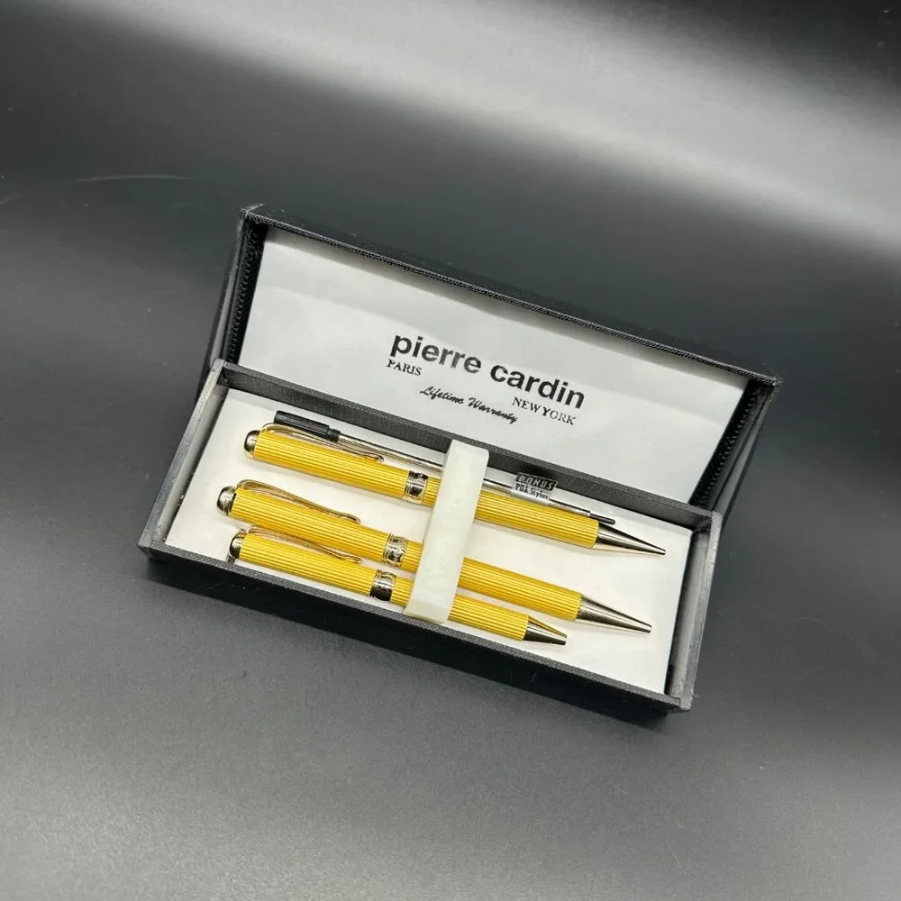 Pierre Cardin Yellow Pen Pencil Set Bonus Stylus Black Case Desk Office Gift